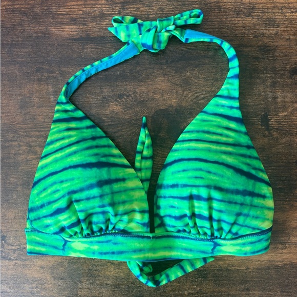 Victoria's Secret Bikini Top Size Medium Halter Push Up Padding Neon Green Tie - Picture 1 of 3
